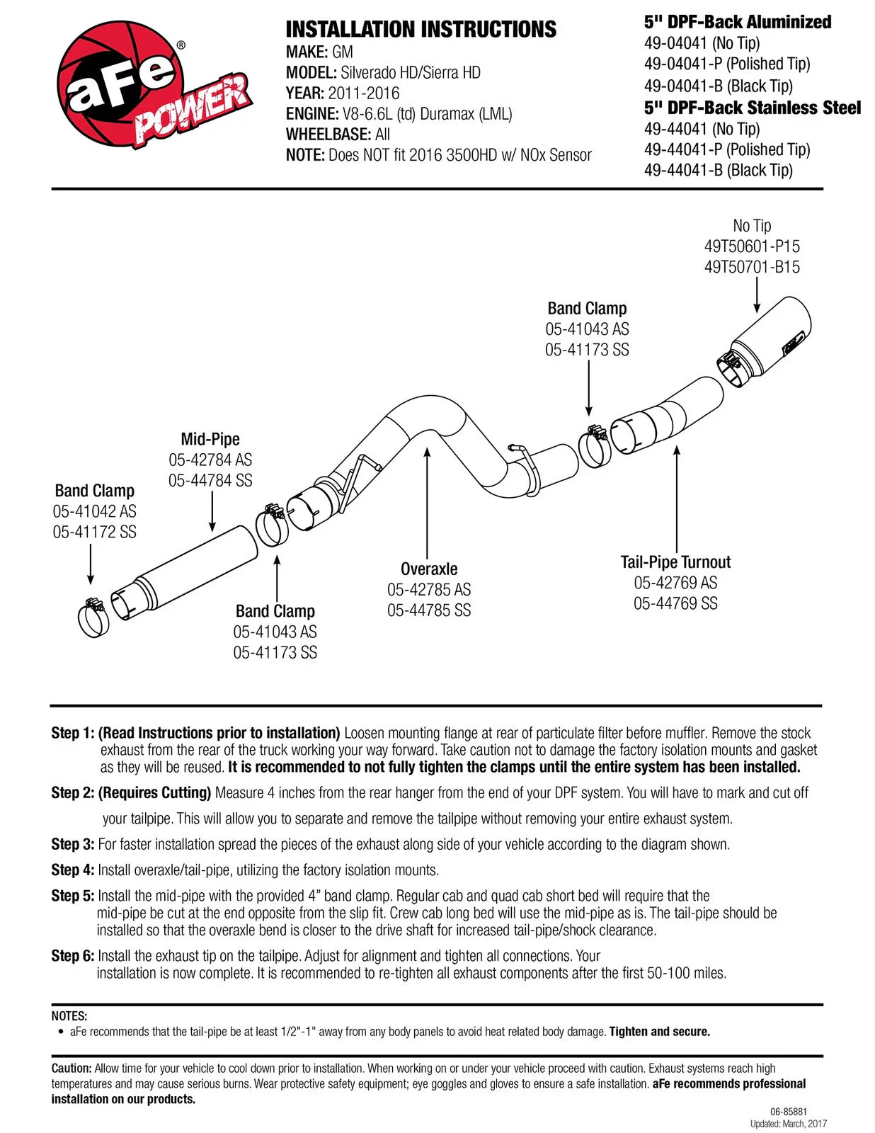 aFe Atlas Exhaust 5in DPF-Back Al Steel 11-13 GM Diesel Trucks V8-6.6L (td) LML (Pol Tip)