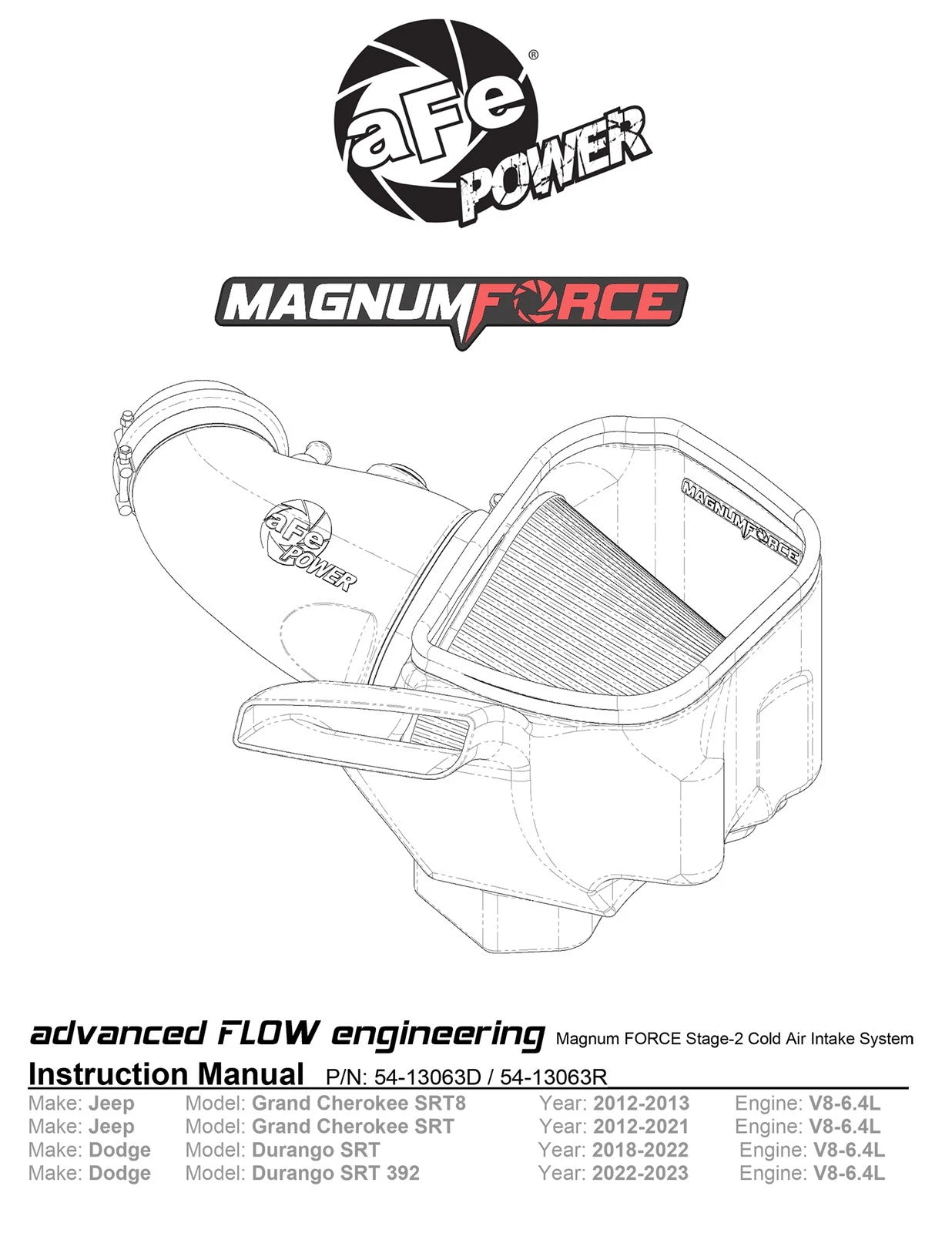 aFe MagnumFORCE Intake Stage-2 Pro DRY S 12-21 Jeep Grand Cherokee (WK2) V8-6.4L HEMI