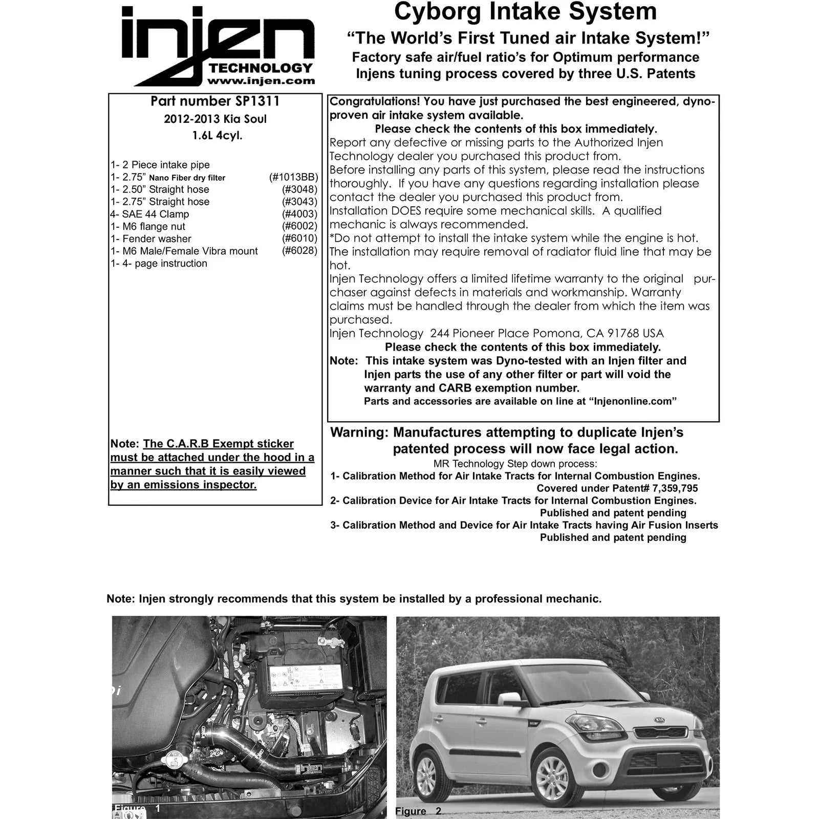 Injen 12 Kia Soul 1.6L 4cyl Black Cold Air Intake w/ MR Tech & Super Nano-Web Filter