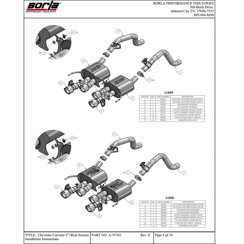 Borla 2014 Chevrolet Corvette C7 6.2L 8cyl ATAK Exhaust w/ NPP Dual Mode (rear section only)