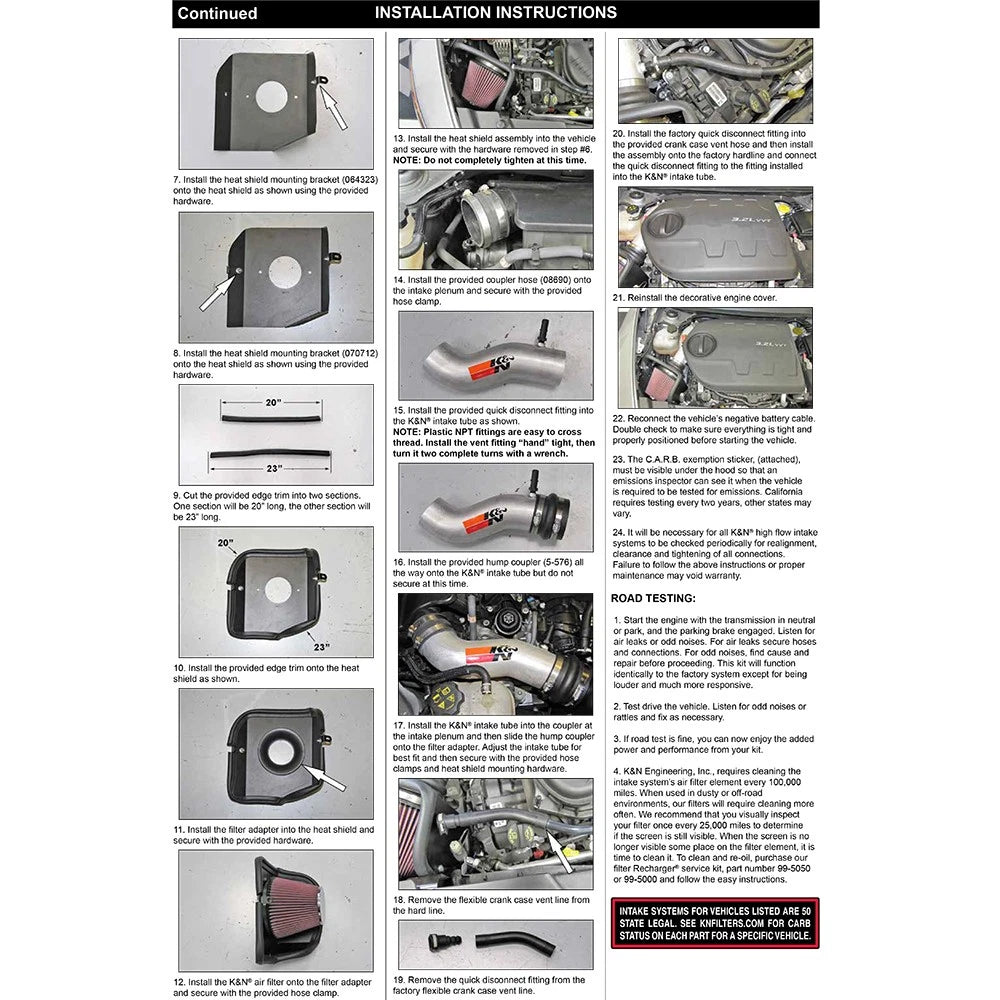 K&N 14-15 Jeep Cherokee 3.2L V6 High Flow Performance Intake Kit