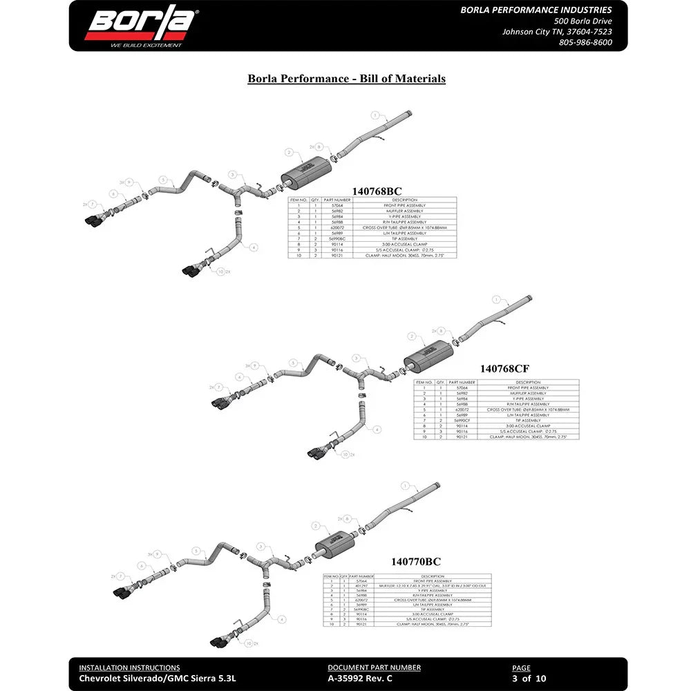 Borla 2019 Chevy Silverado 1500 5.3L V8 CC SB 147.4in WB Touring Cat-Back w/ Quad Square Tips