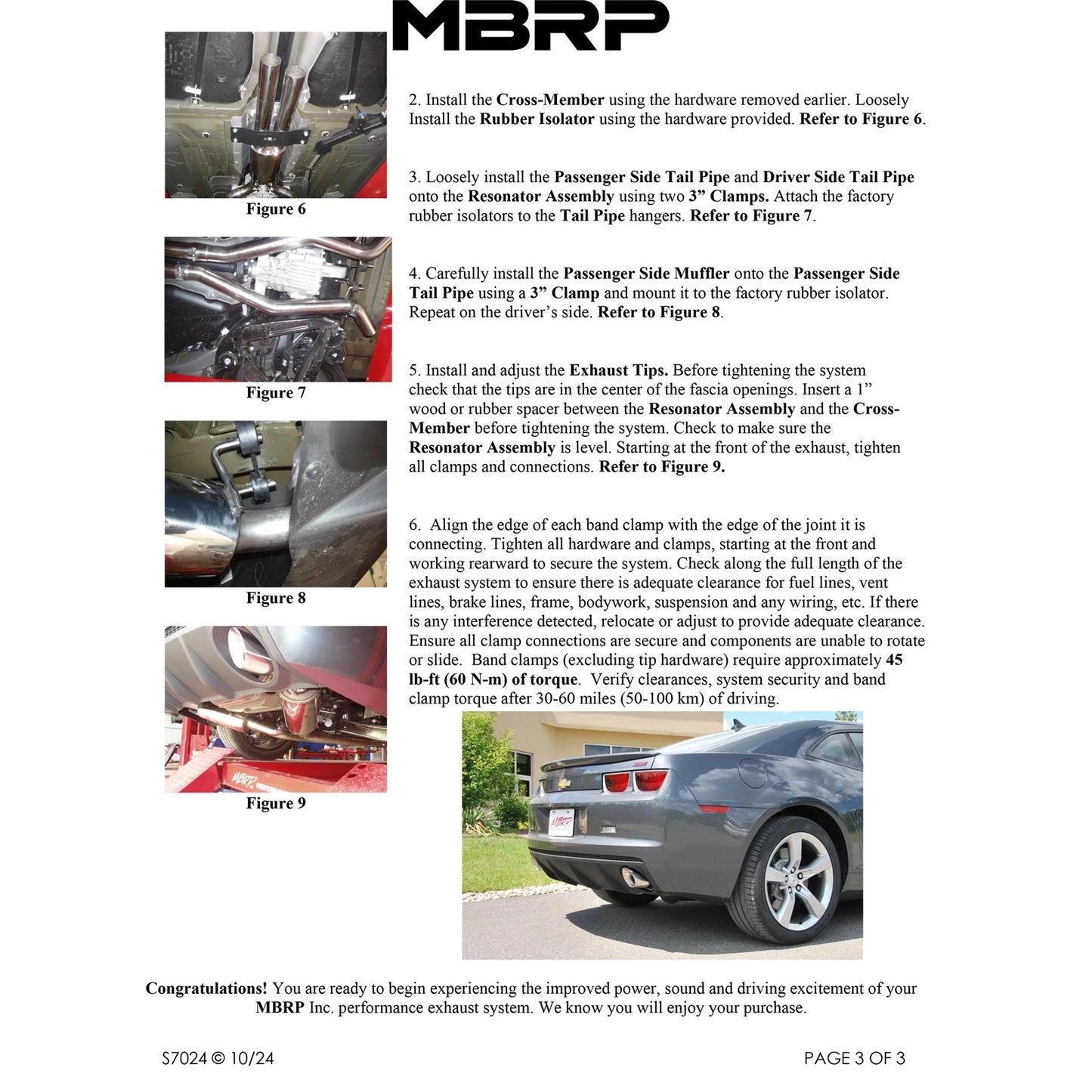 MBRP 2010 Chev Camaro V8 6.2L Automatic (L99) 3 Dual Cat Back Round Tips T409