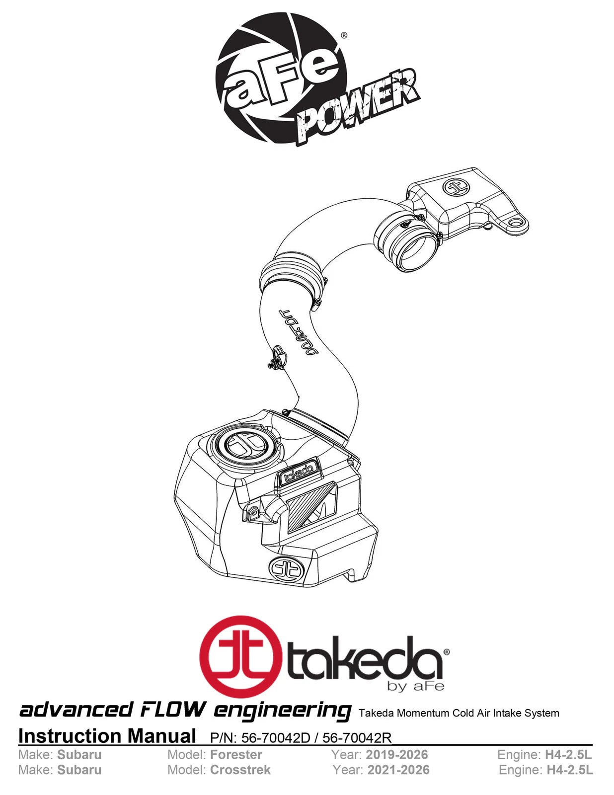 aFe 19-21 Subaru Forester (H4 - 2.5L) Takeda Momentum Air Intake System - W/ PRO DRY S Filter