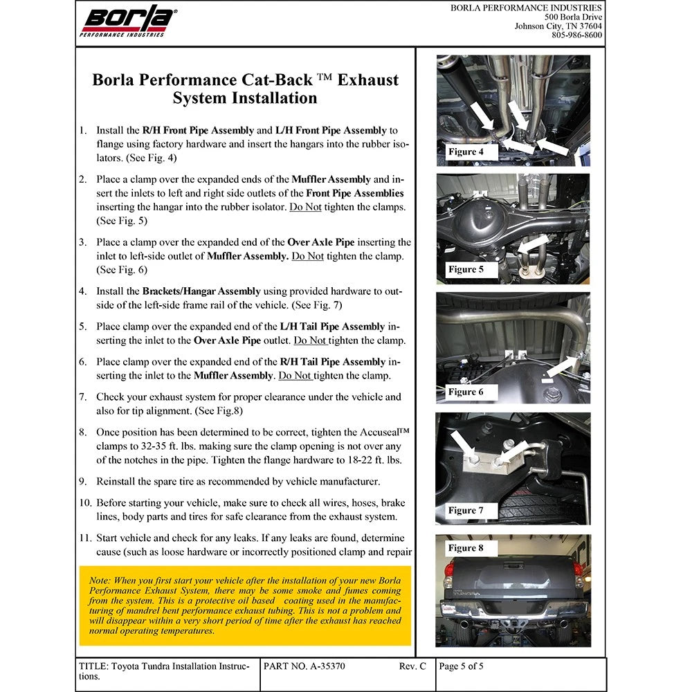 Borla 14-18 Toyota Tundra 4.6L/5.7L V8 AT 2&4WD Crew Max Cat-Back Touring Exhaust - Black Chrome Tip