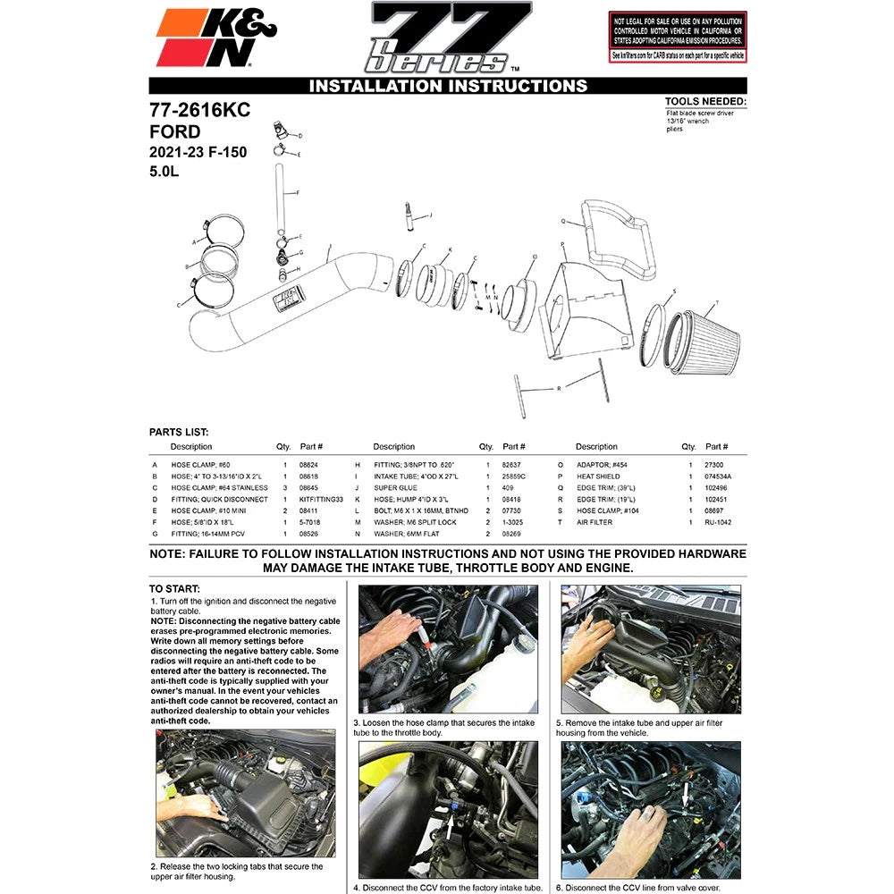 K&N 2021+ Ford F-150 V8-5.0L F/I High Flow Performance Intake Kit