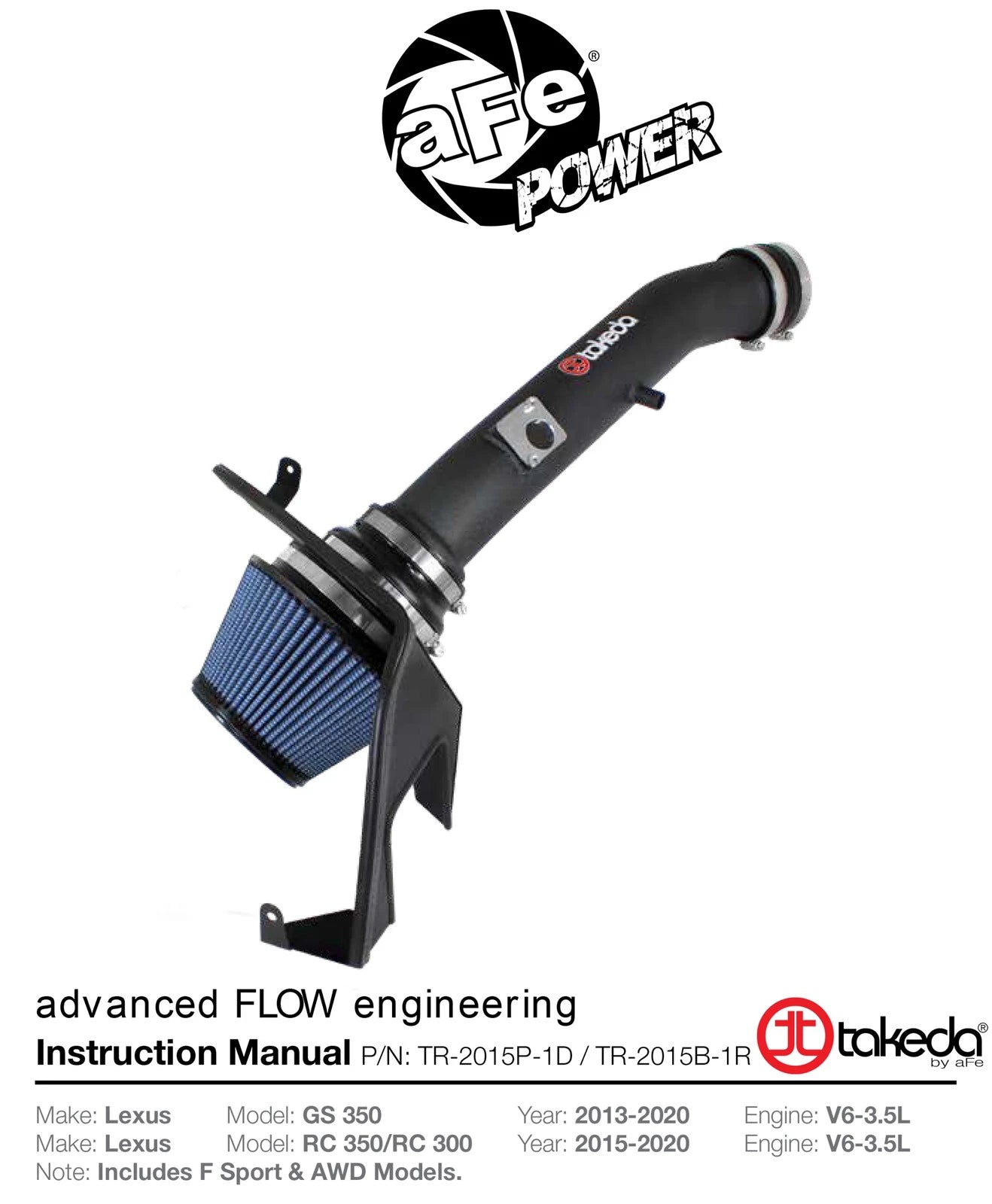 aFe Takeda Stage-2 Pro 5R Cold Air Intake System 15-17 Lexus RC 350 3.5L