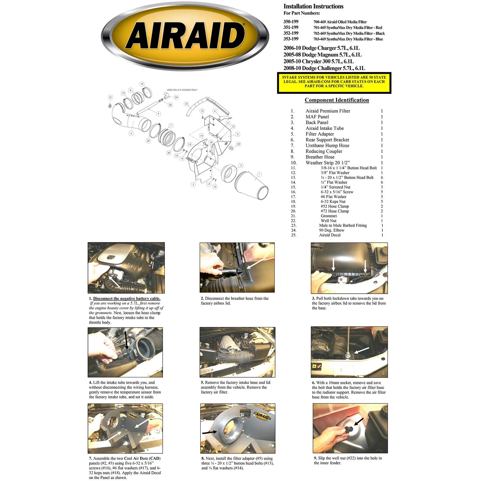 Airaid 06-10 Charger / 05-08 Magnum 5.7/6.1L Hemi CAD Intake System w/ Tube (Dry / Red Media)
