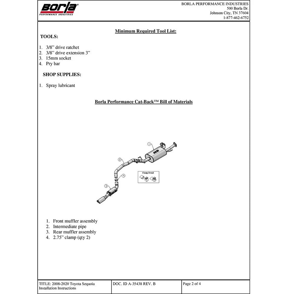 Borla 08-12 Toyota Sequoia SR5/Platinum/Ltd 5.7L 8cyl AT 6spd RWD/4WD SS Catback Exhaust