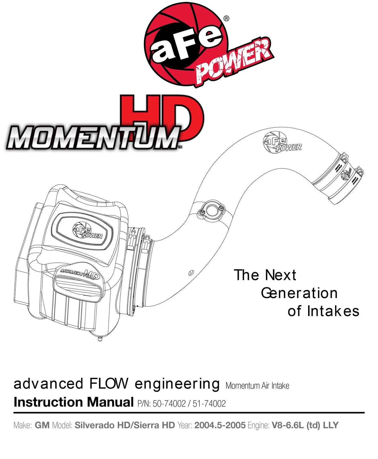 aFe Momentum HD Pro DRY S Stage-2 Si Intake 04.5-05 GM Diesel Trucks V8-6.6L LLY (See afe51-74002-E)