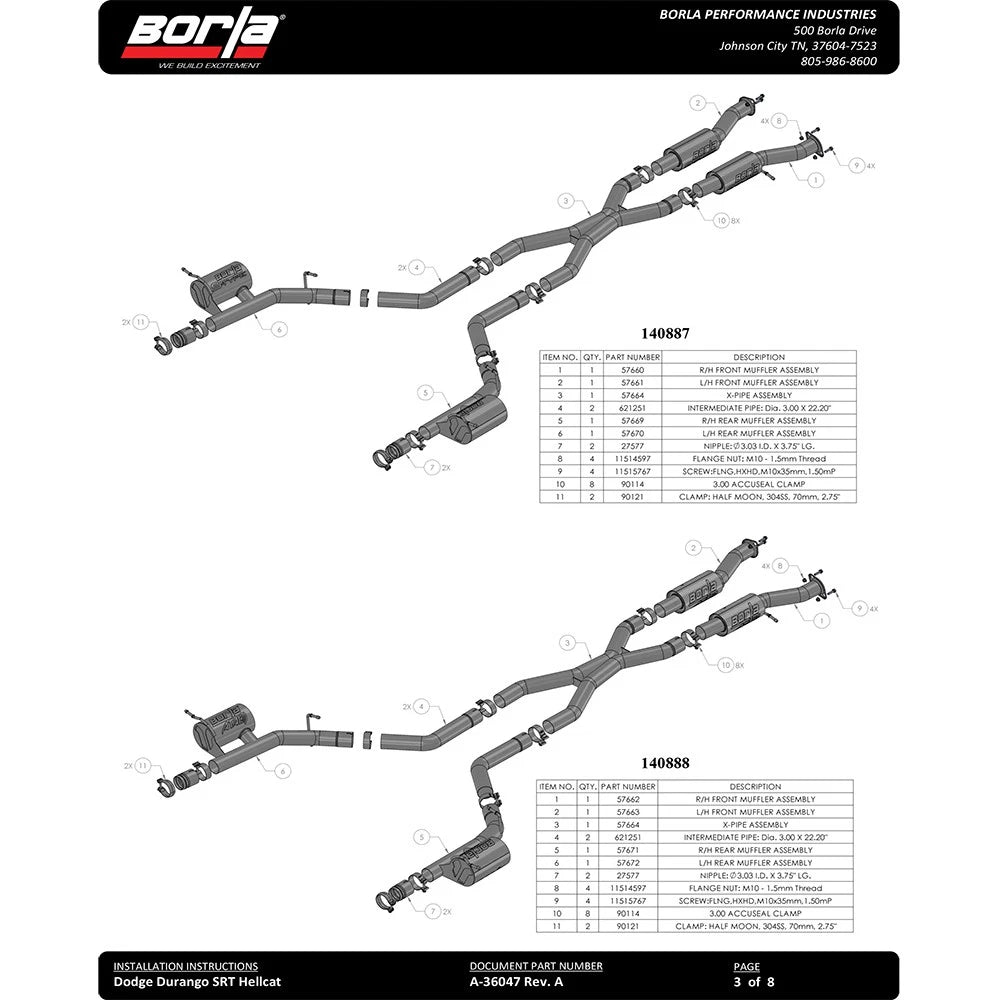Borla 18-20 Dodge Durango SRT 6.2L V8 2.75in ATAK SS Catback Exhaust w/ BLK Chrome Tips