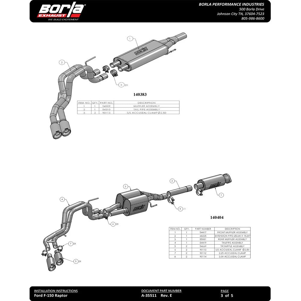 Borla 10-12 Ford F-150 Raptor 6.2L V8 2/4WD AT Touring SS Catback Exhaust