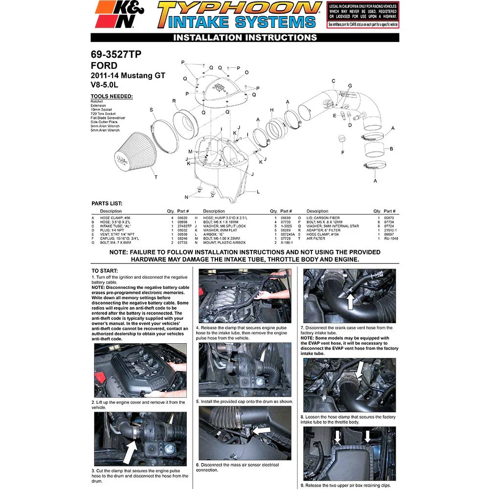 K&N 11-13 Ford Mustang GT 5.0L V8 Typhoon Performance Intake