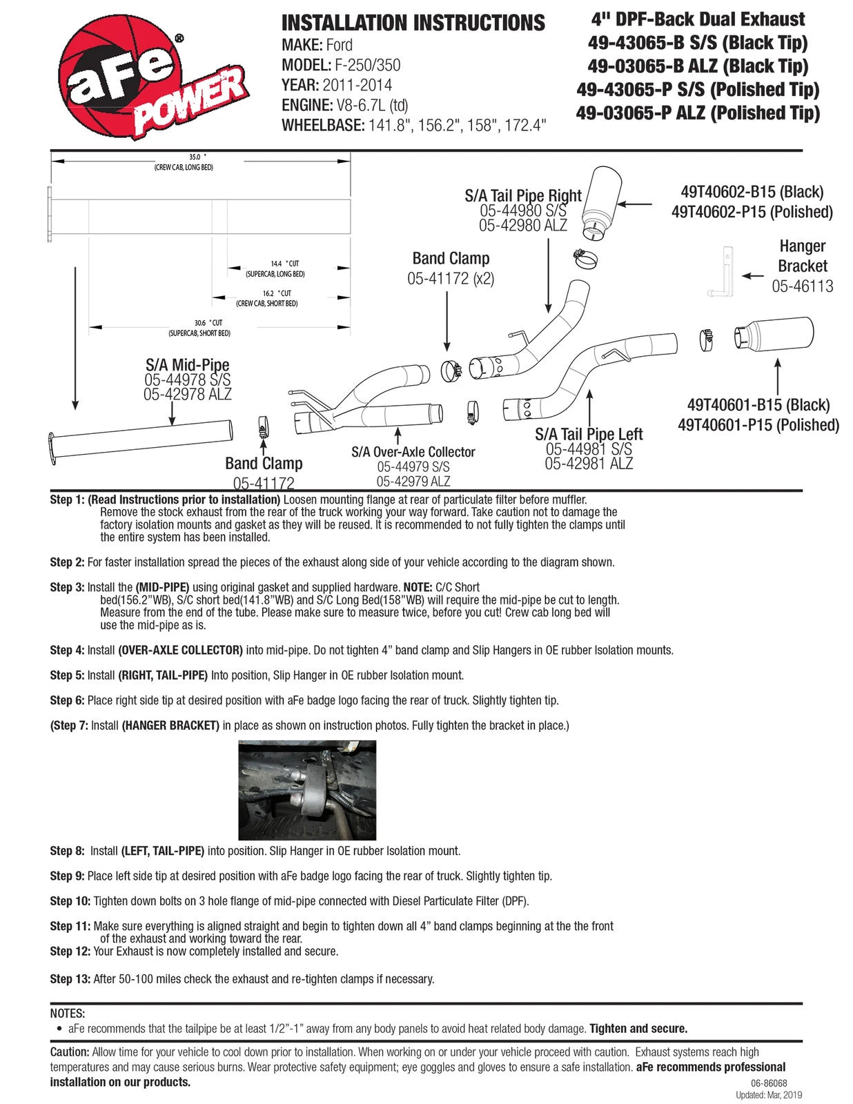 aFe Atlas Exhaust 4in DPF-Back Exhaust Aluminized Steel Polished Tip 11-14 ford Diesel Truck V8-6.7L