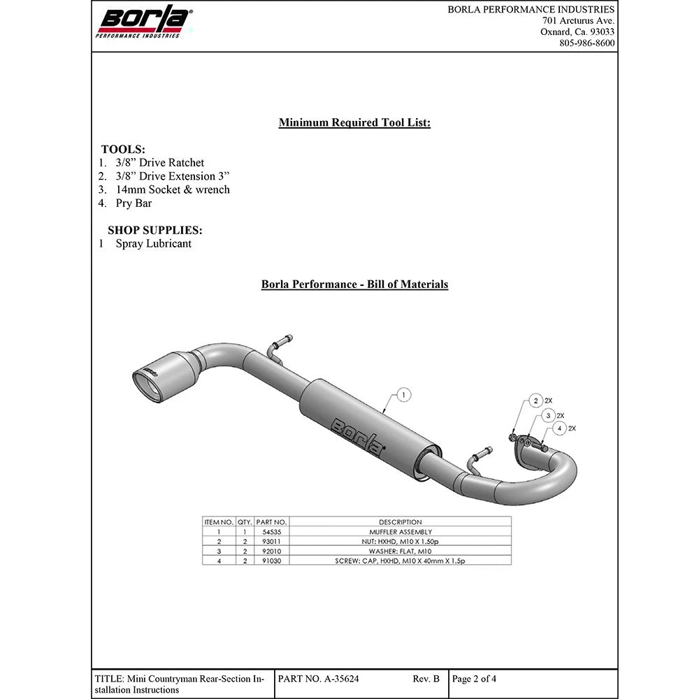 Borla 11-15 Scion tC Coupe 2dr 2.5L 4cyl SS Exhaust (rear section only)