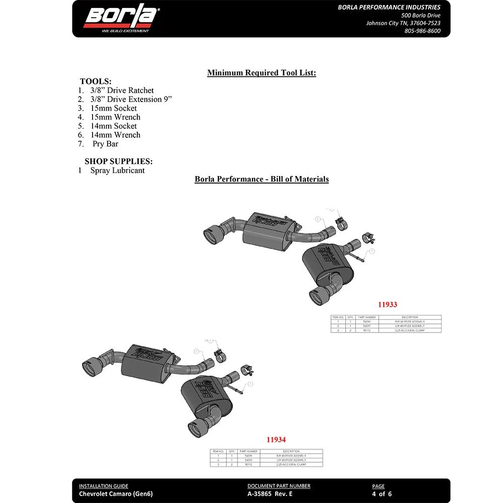 Borla 2016-2018 Chevrolet Camaro 3.6L AT/MT RWD Ceramic Black ATAK Exhaust