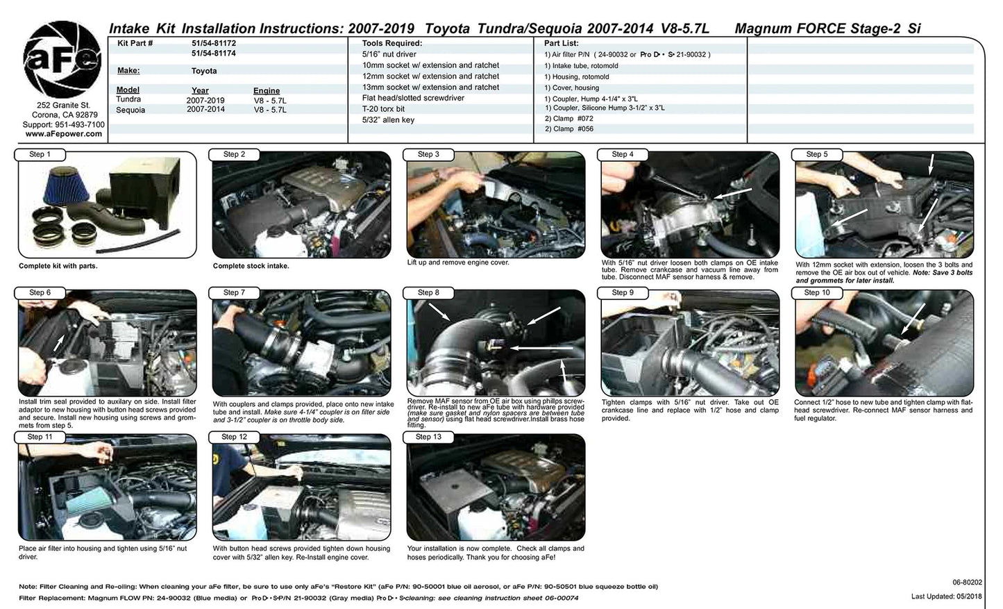 aFe MagnumFORCE Air Intake System Stage-2 Si Pro DRY S Toyota Tundra 07-14 V8 5.7L