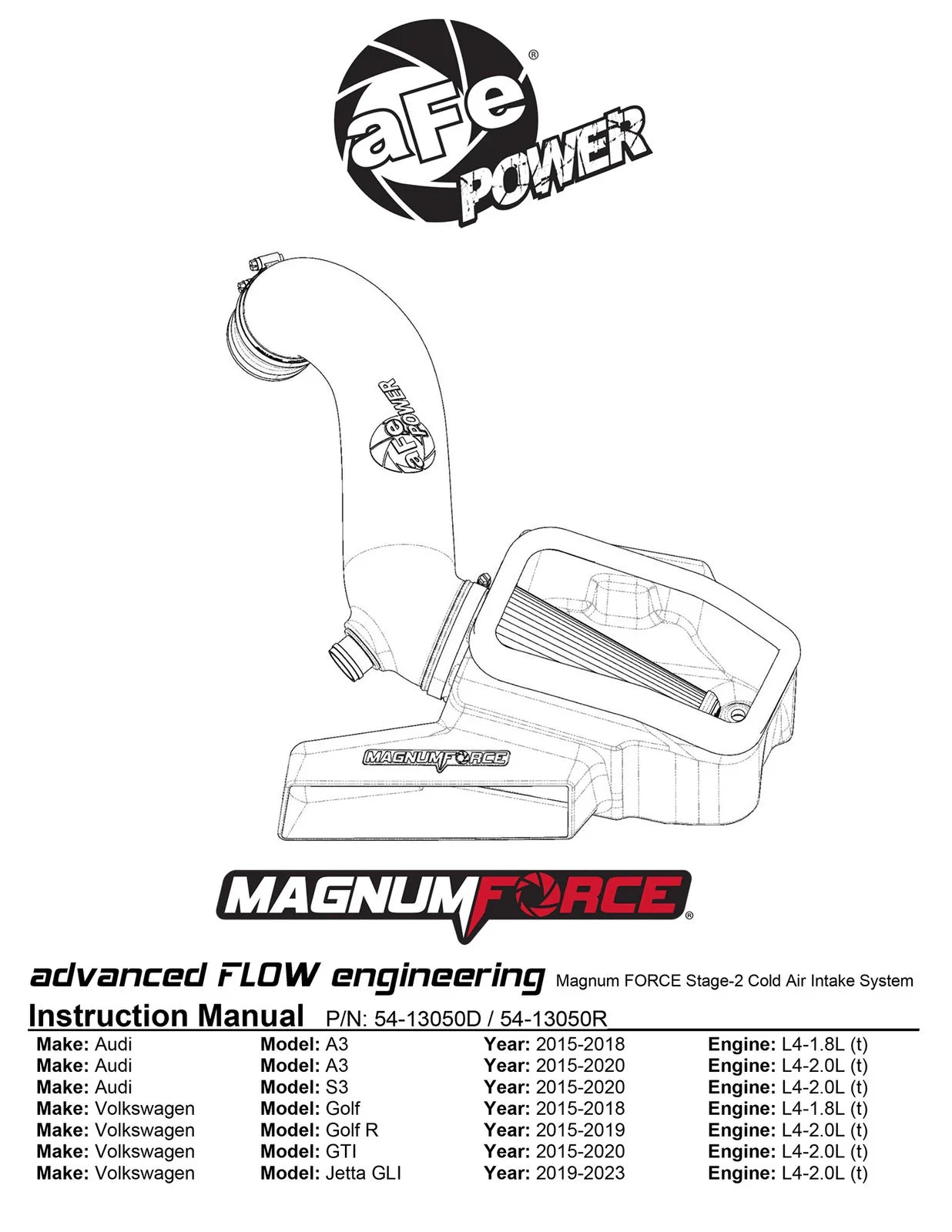 aFe Magnum FORCE Stage-2 Pro Dry S Cold Air Intake System 15-19 Volkswagen GTI (MKVII) L4-2.0L (t)