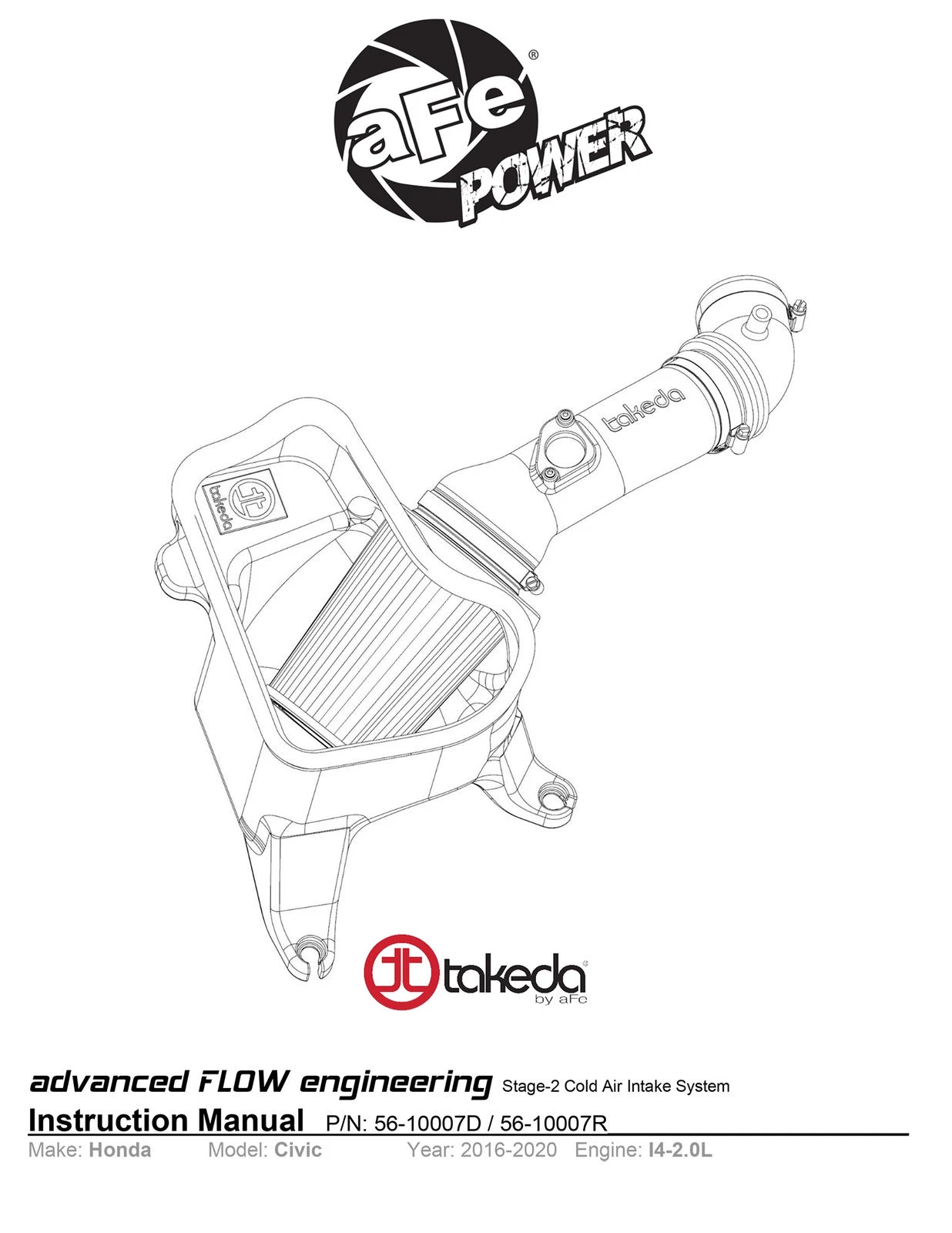 aFe Takeda Intakes Stage-2 CAIS w/ Pro Dry S Media 16-18 Honda Civic 2.0L (blk)