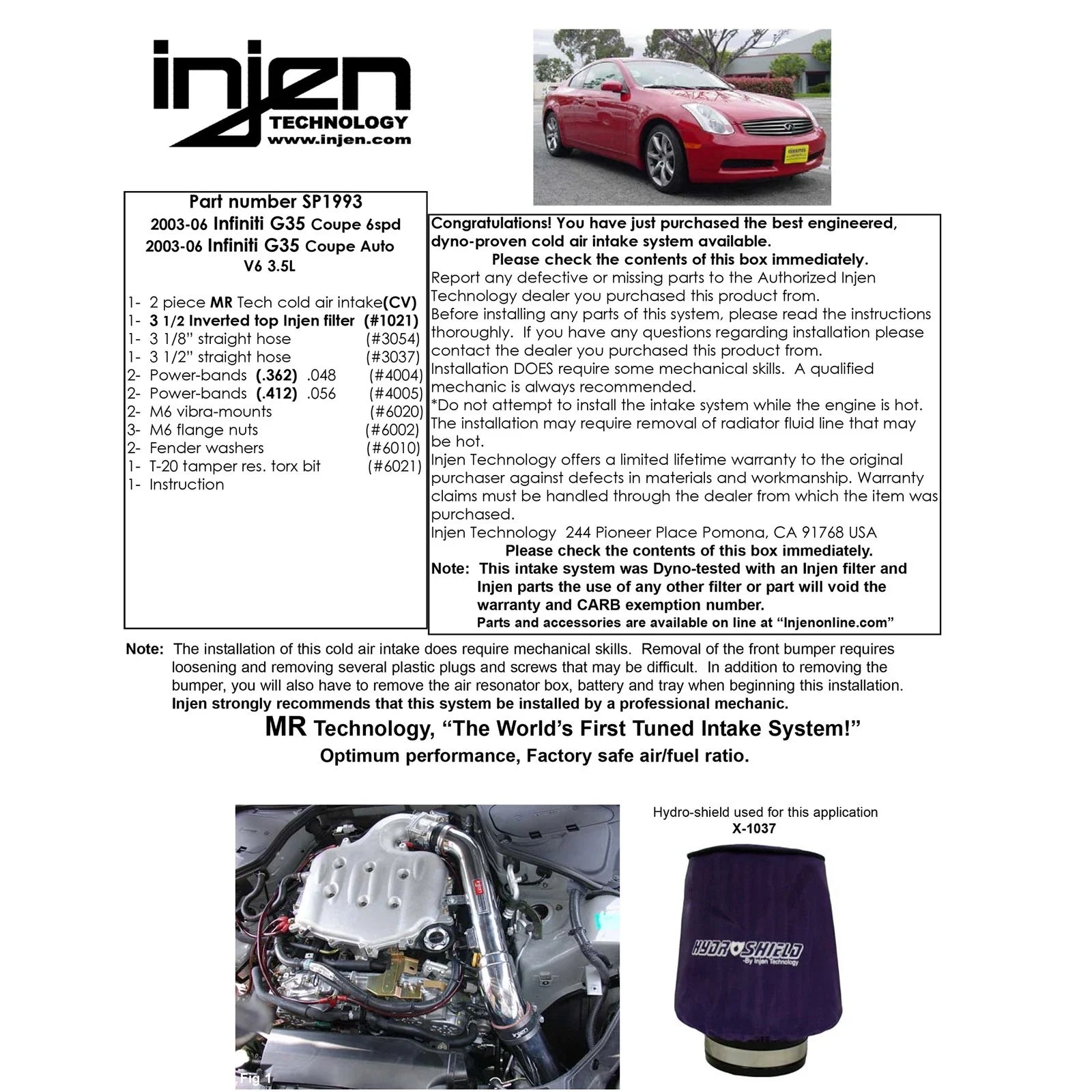 Injen 03-06 G35 AT/MT Coupe Polished Cold Air Intake