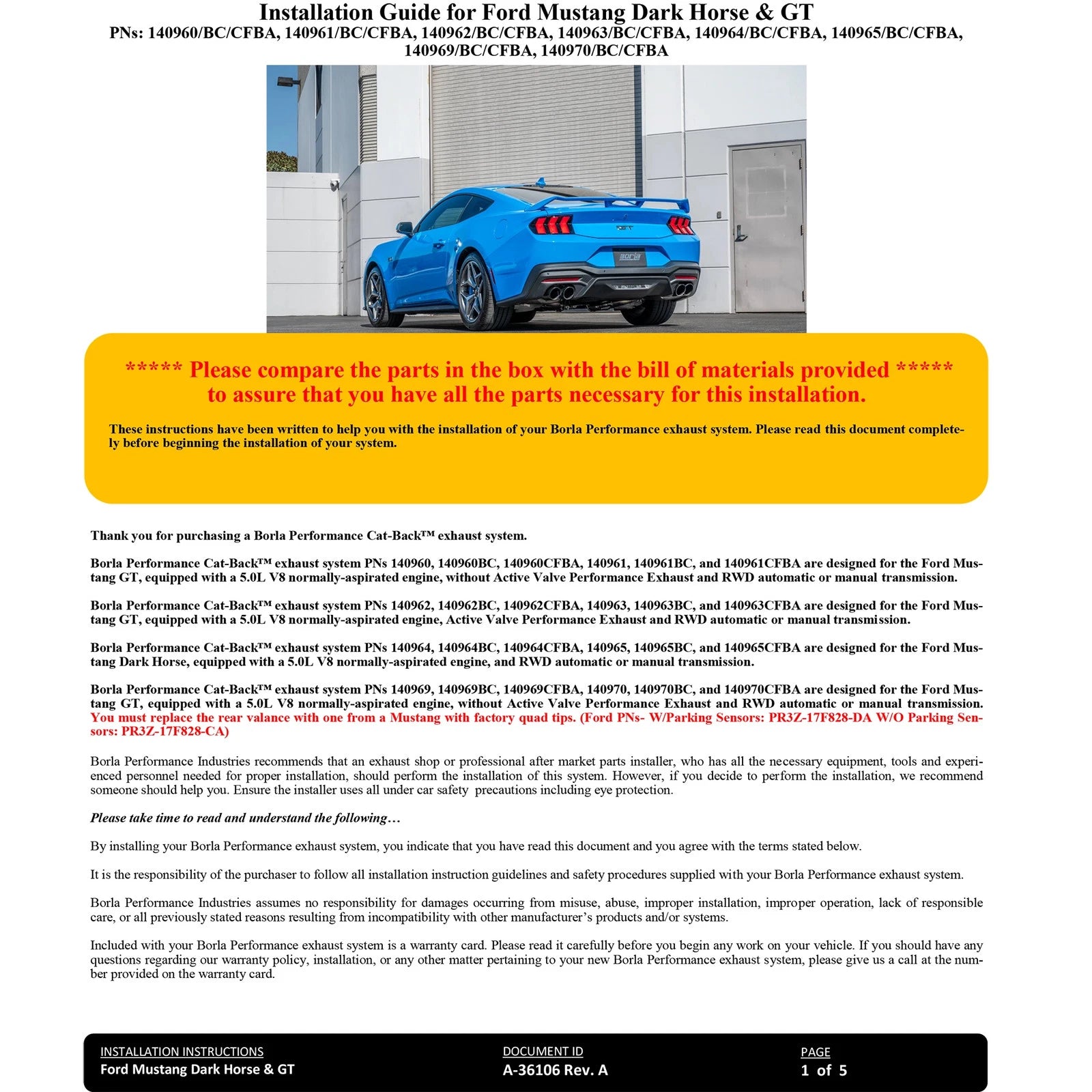 Borla 2024 Ford Mustang GT 5.0L V8 3 in ATAK Catback Non-Active Exhaust- Black Chrome Quad Tip