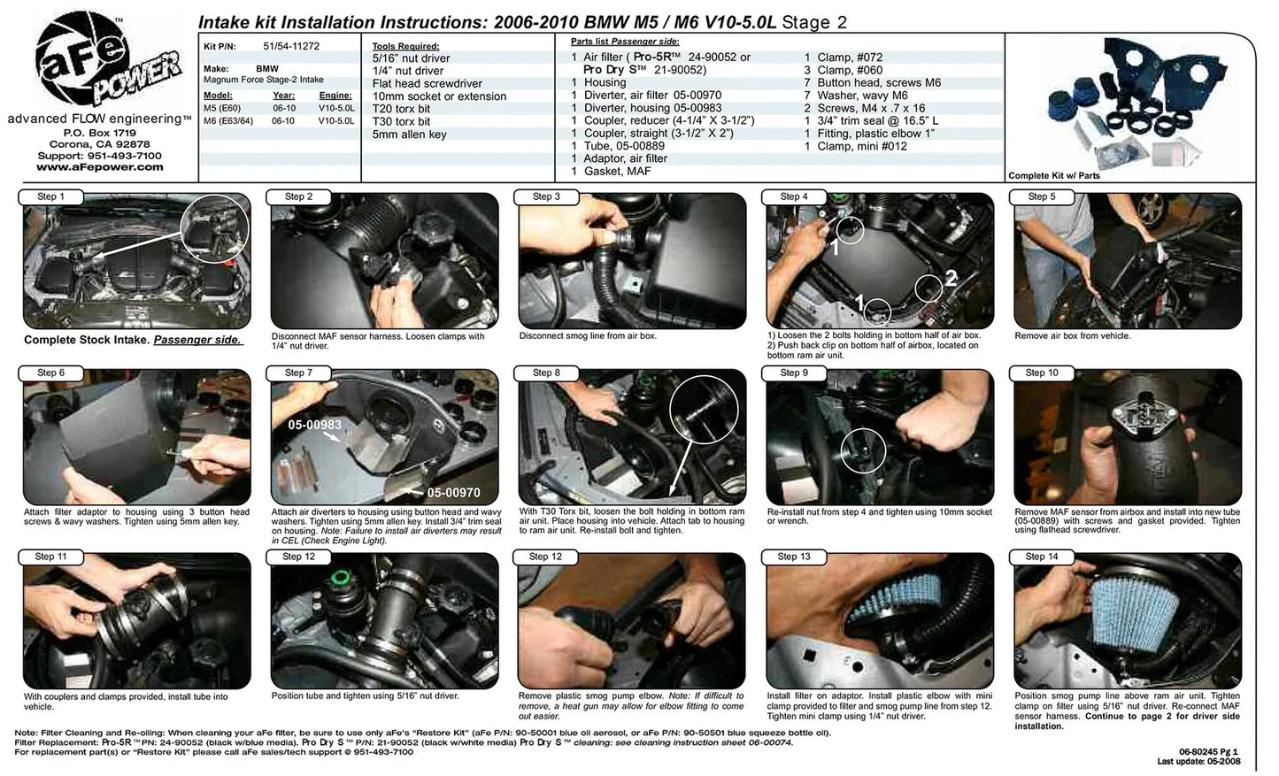 aFe MagnumFORCE Intakes Stage-2 P5R AIS P5R BMW M5 (E60)/M6 (E63/64) 06-10 V10-5.0L
