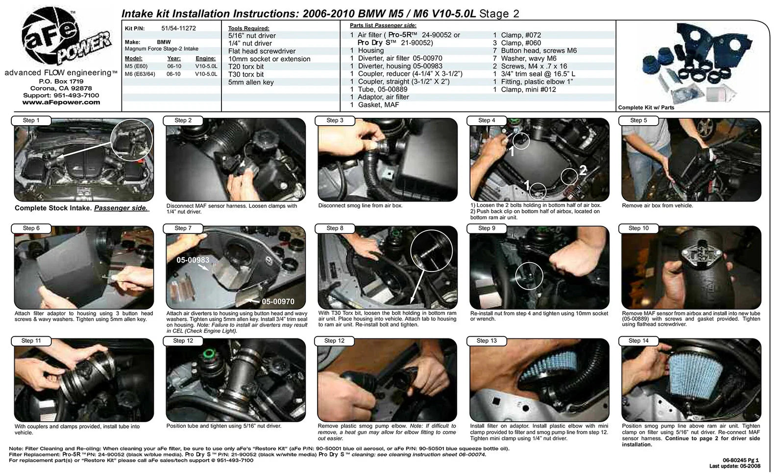 aFe MagnumFORCE Intakes Stage-2 P5R AIS P5R BMW M5 (E60)/M6 (E63/64) 06-10 V10-5.0L