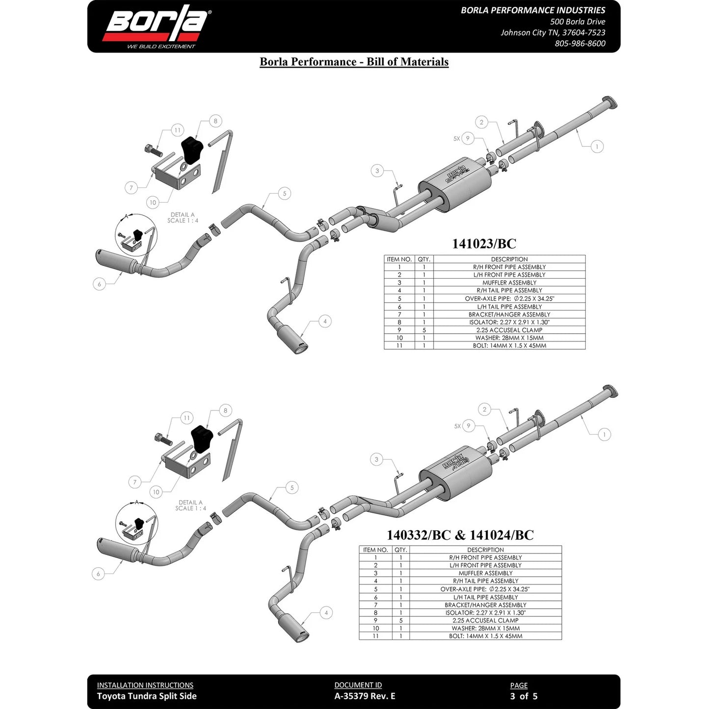 Borla 07-21 Toyota Tundra 4.6L/5.7L Cat-Back Touring SS Catback Exhaust w/ Black Chrome Tips