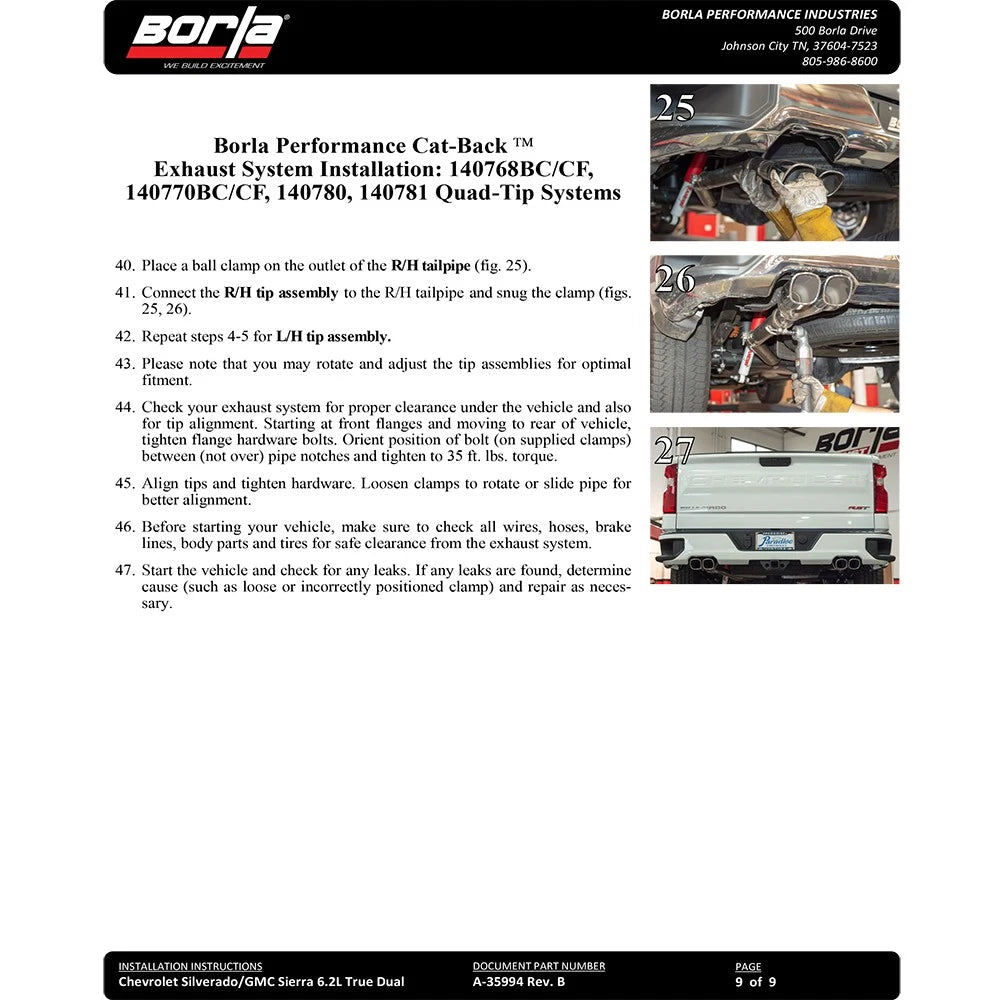 Borla 2019 Chevrolet Silverado / GMC Sierra 1500 S Type Catback Exhaust - 2.75in Pipe Diameter