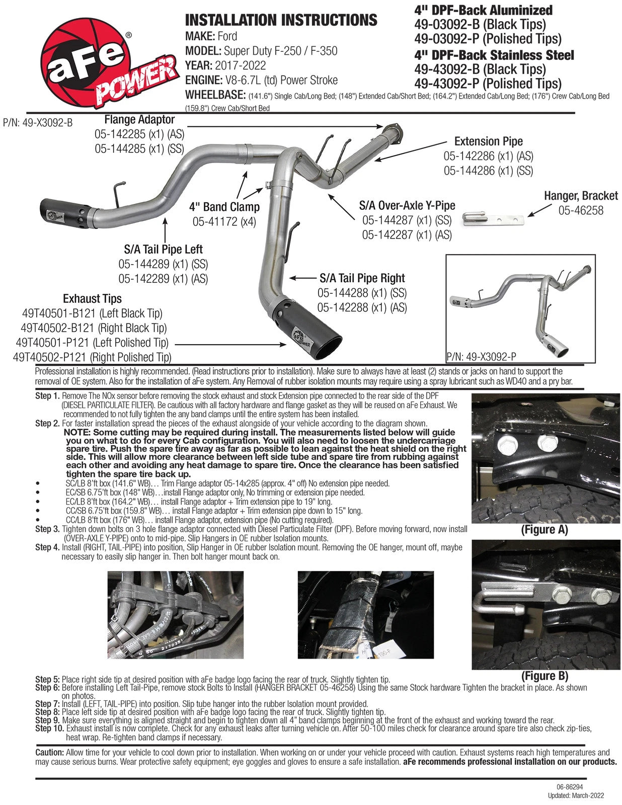 aFe Large Bore-HD 4in 409 Stainless Steel DPF-Back Exhaust w/Black Tip 2017 Ford Diesel V8 6.7L (td)