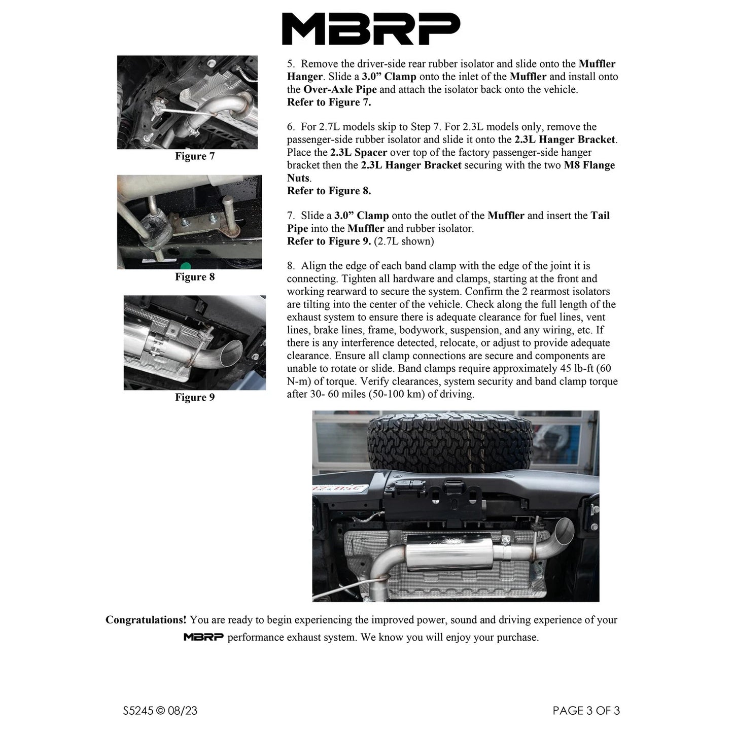 MBRP 2021-2023 Ford Bronco 2.3L/2.7L Stainless Steel 3in Cat-Back, Single High Clearance Rear Exit