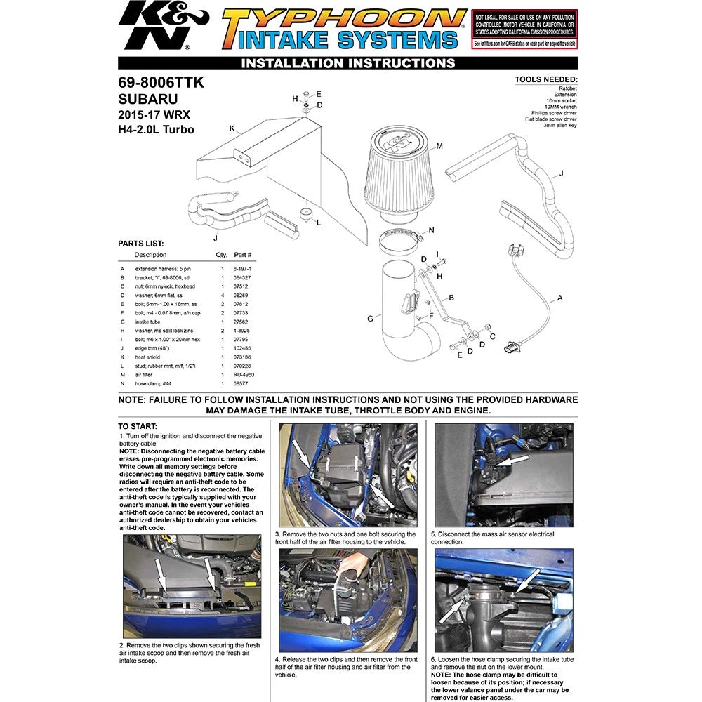K&N 2015 WRX Black Typhoon Short Ram Intake
