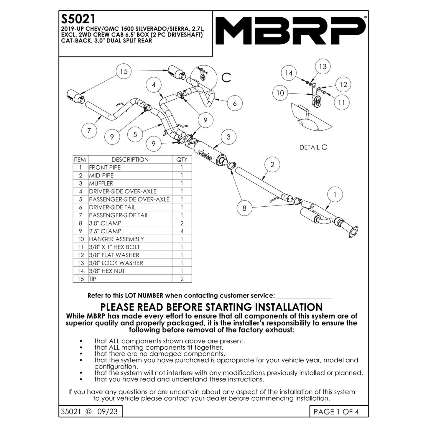 MBRP 2019+ Chevrolet Silverado 1500 / 2019+ GMC Sierra 1500 T304 SS 3in Armor Pro Cat-Back Exhaust