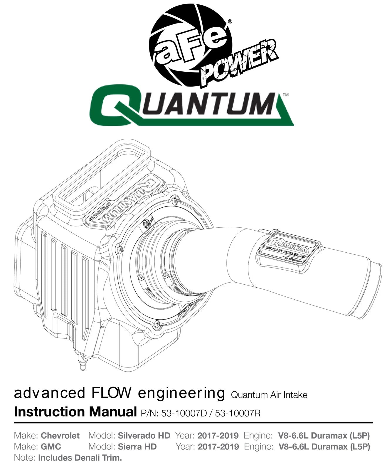 aFe Quantum Pro DRY S Cold Air Intake System 17-18 GM/Chevy Duramax V8-6.6L L5P - Dry