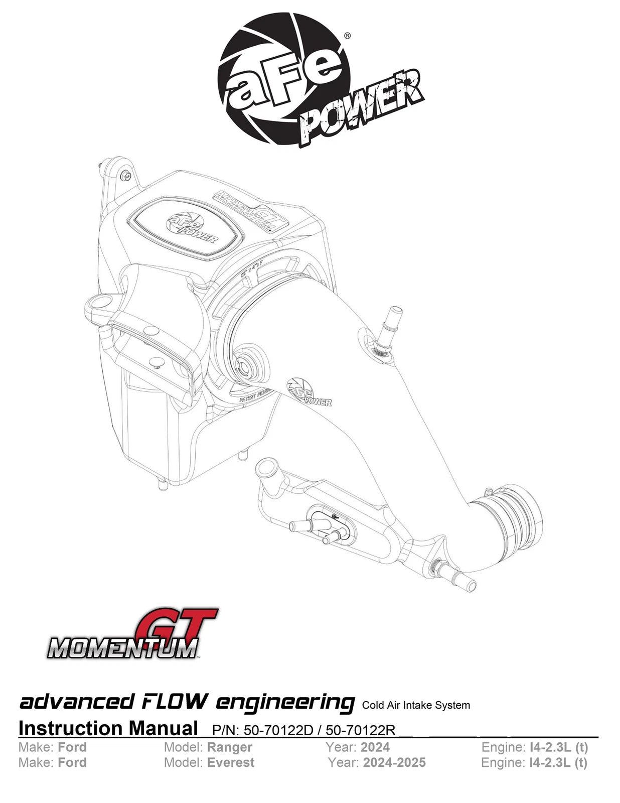 aFe Ford Ranger 24-25 L4-2.3L Momentum GT Cold Air Intake System w/ Pro DRY S Filter