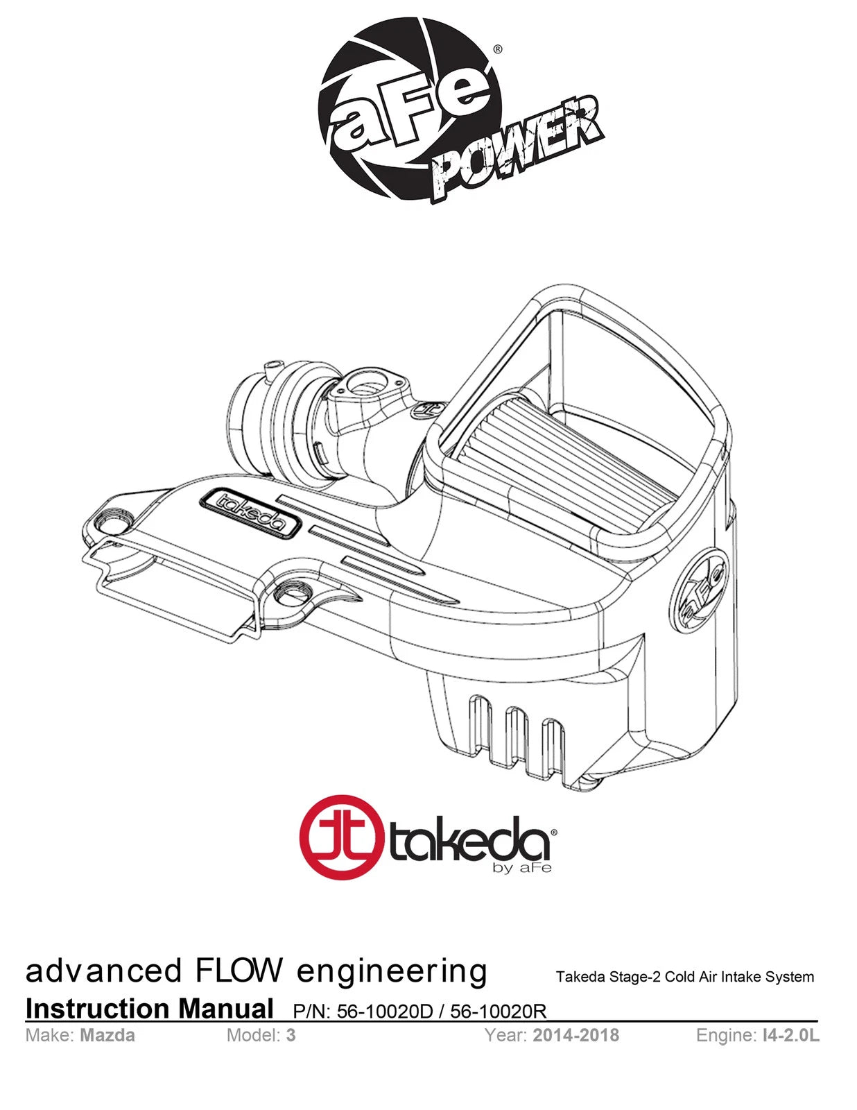aFe Takeda Stage-2 Cold Air Intake System Pro 5R 14-18 Mazda 3 L4-2.0 - Black