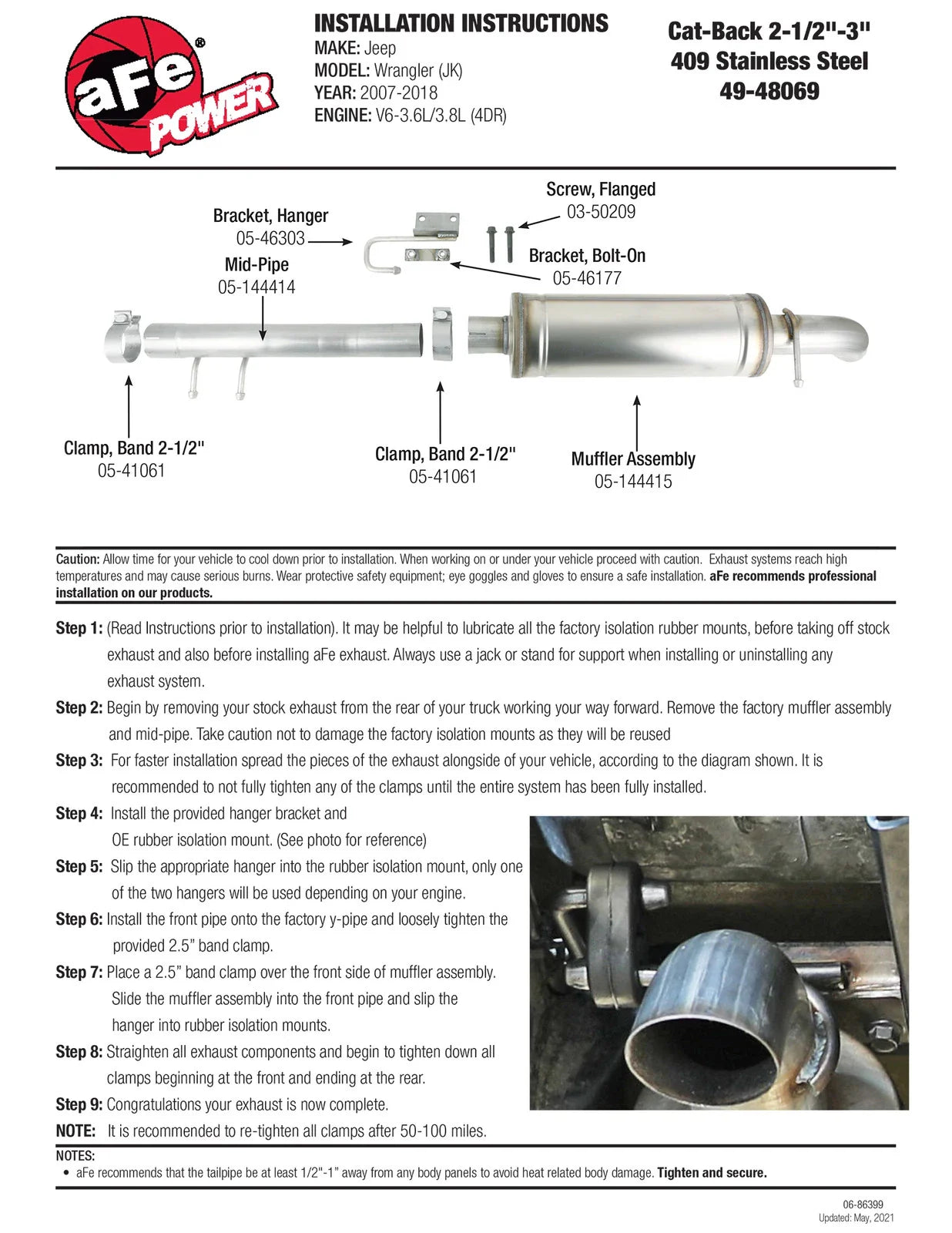 aFe Rock Basher 3in 409 SS Cat-Back Turn-Down Exhaust 12-18 Jeep Wrangler (JK) V6 3.6L/ 07-11 3.8L