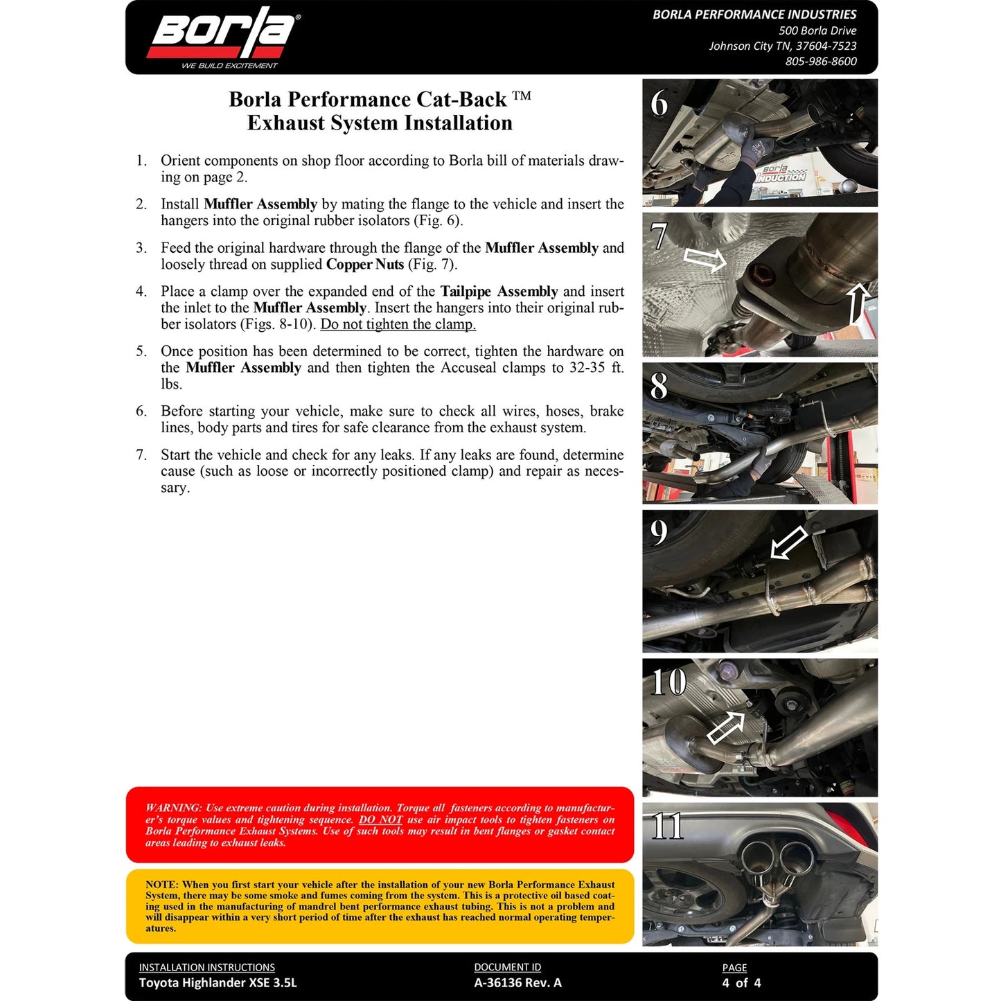 Borla 21-22 Toyota Highlander XSE V6 S-Type Axle-Back - Black Chrome