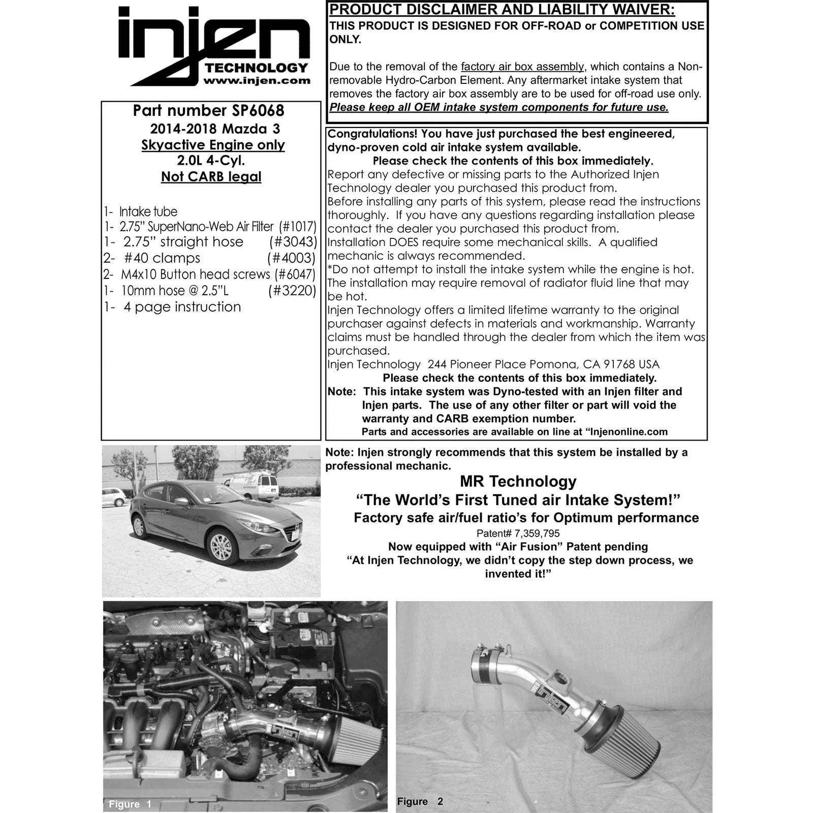 Injen 13-18 Mazda 3 2.0L 4cyl Black Short Ram Intake