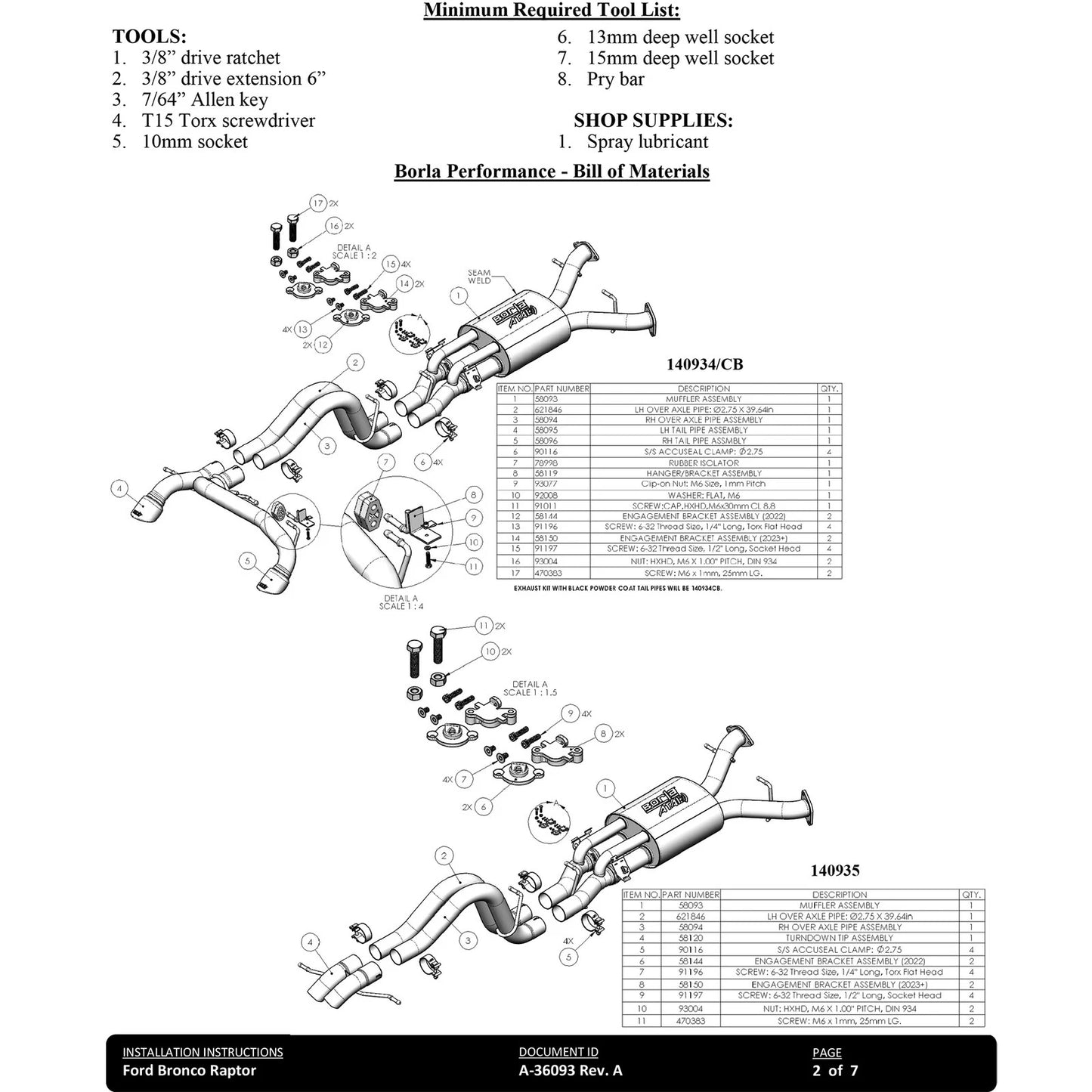 Borla 22-24 Ford Bronco Raptor V6 Turbo AT 2WD / 4WD ATAK Catback Exhaust w/ Turndown Tips