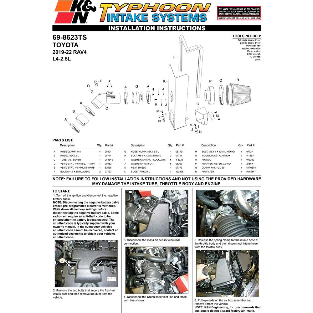 K&N 19 Toyota Rav4 Typhoon Air Intake