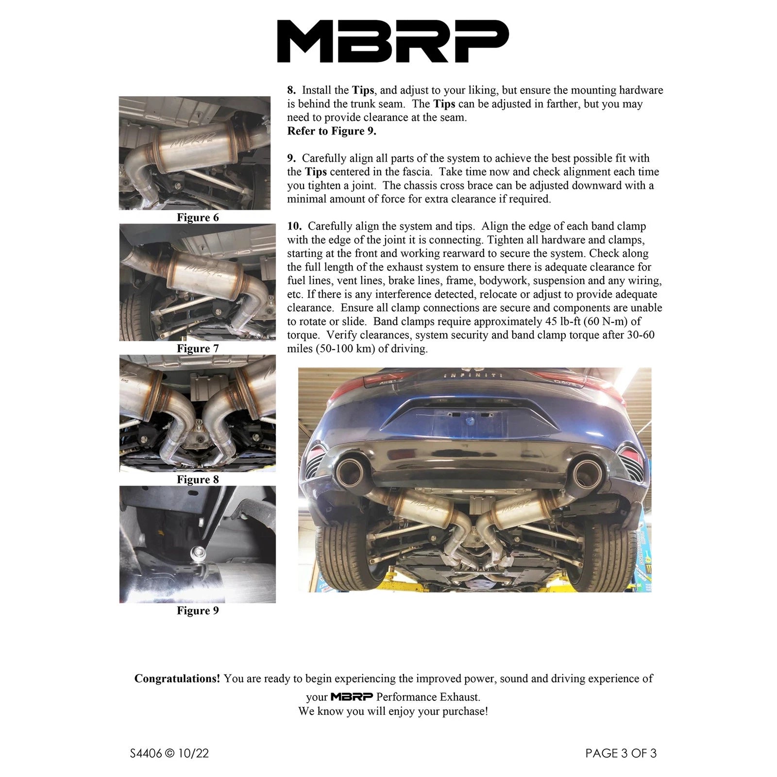 MBRP 17+ Infiniti Q60 3.0L RWD/AWD 3in Cat-Back Dual Split Rear Street Version w/4.5in OD Tips -T304