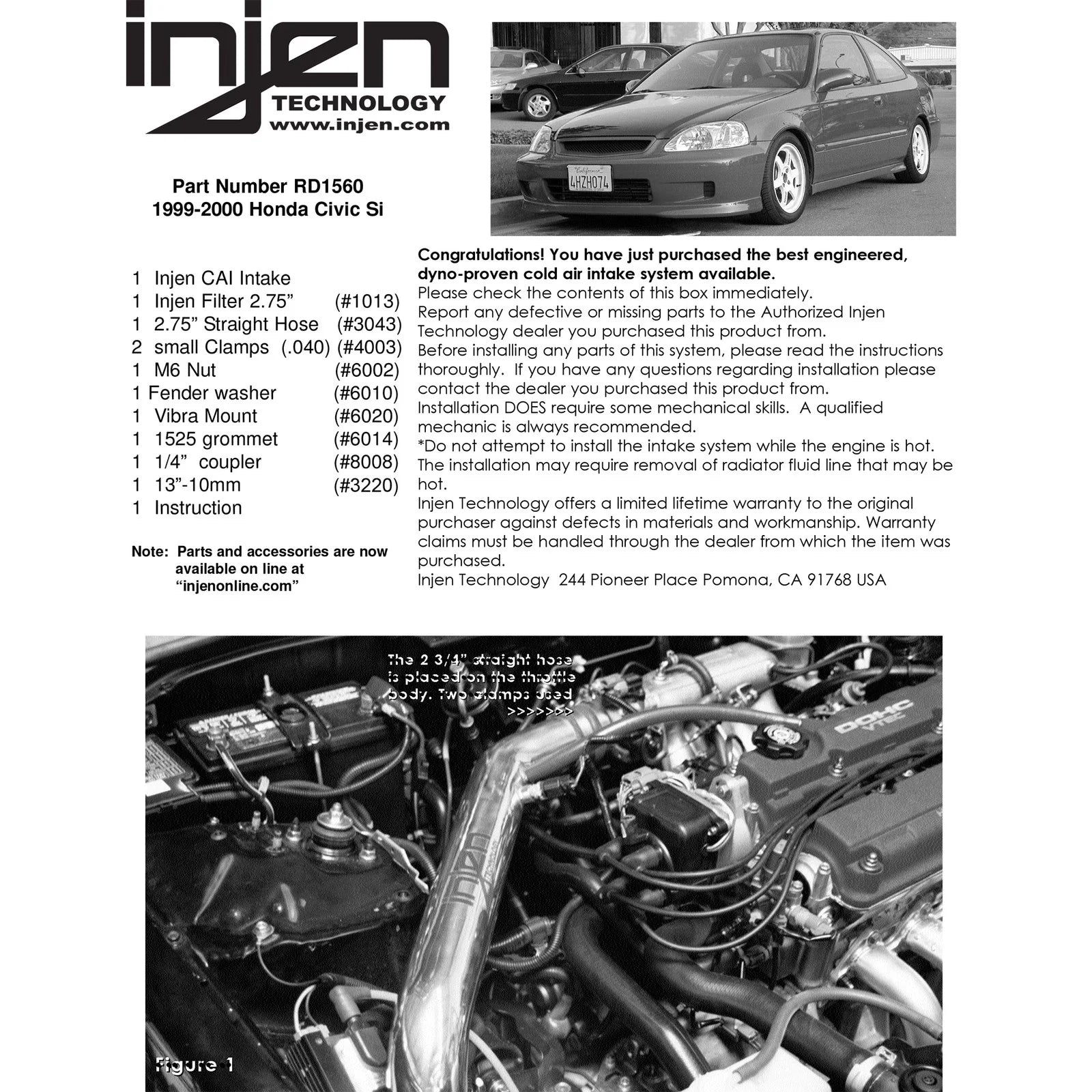 Injen 99-00 Honda Civic Si Black Cold Air Intake