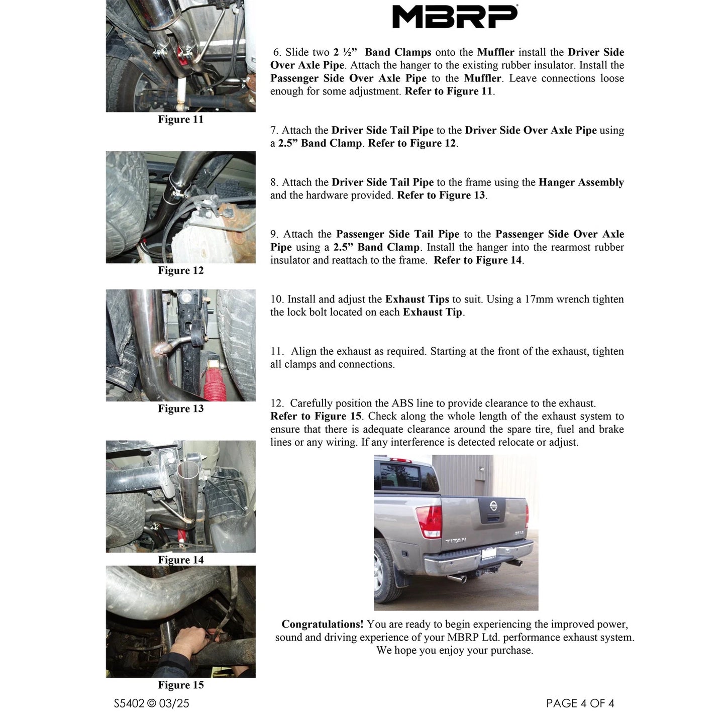 MBRP 2004-2009 Nissan Titan 5.6L EC/CC Cat Back Dual Split Rear
