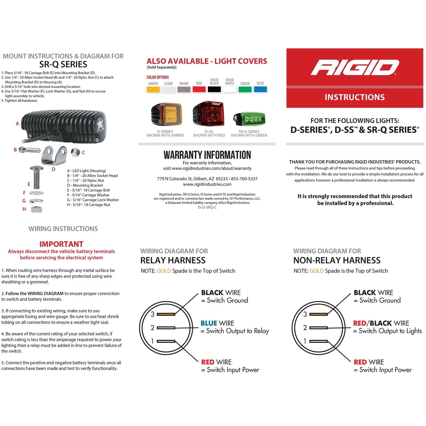 Rigid Industries SRQ - Flush Mount - Diffused - Back Up Light Kit