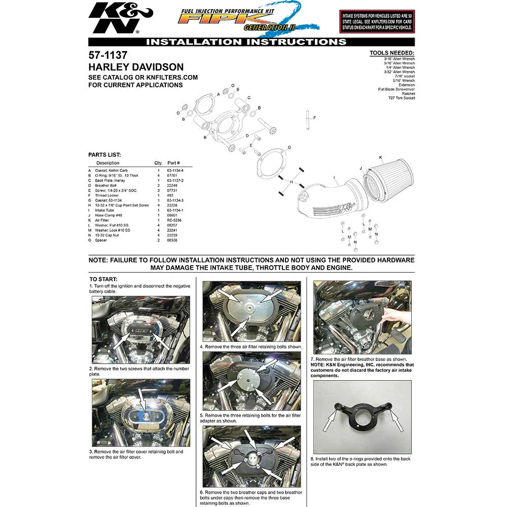 K&N 01-17 Harley-Davidson Softail / Dyna FI Performance Air Intake System