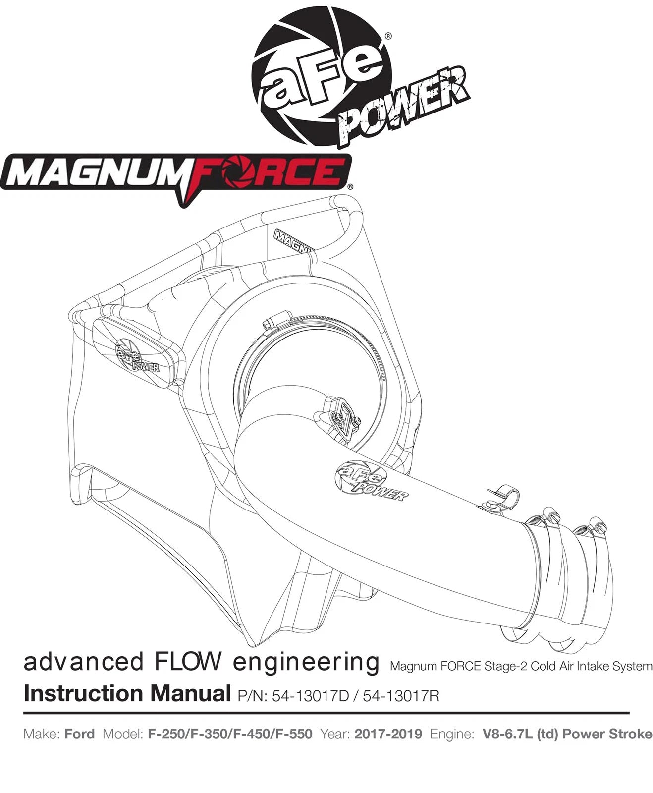 aFe Magnum FORCE Stage-2 Pro DRY S Cold Air Intake System 17-18 Ford Diesel Trucks V8-6.7L (td)
