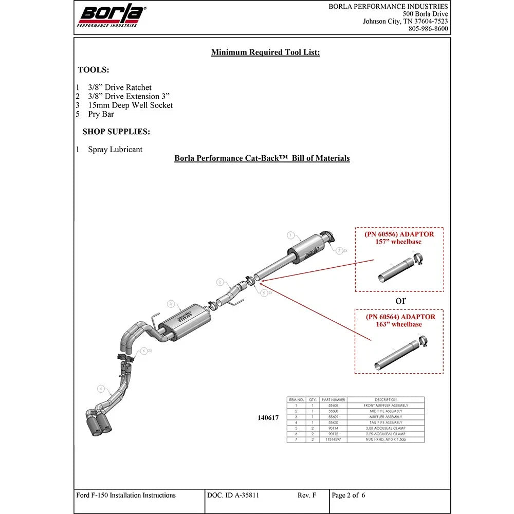 Borla 15-16 Ford F-150 3.5L EcoBoost Ext. Cab Std. Bed Catback Exhaust ATAK Truck Side Exit