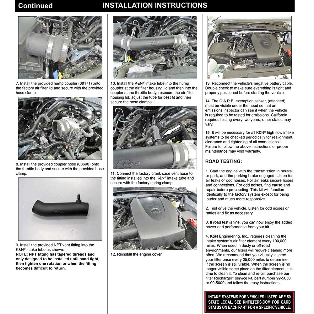 K&N 16-19 Toyota Tacoma V6-3.5L Performance Air Intake System