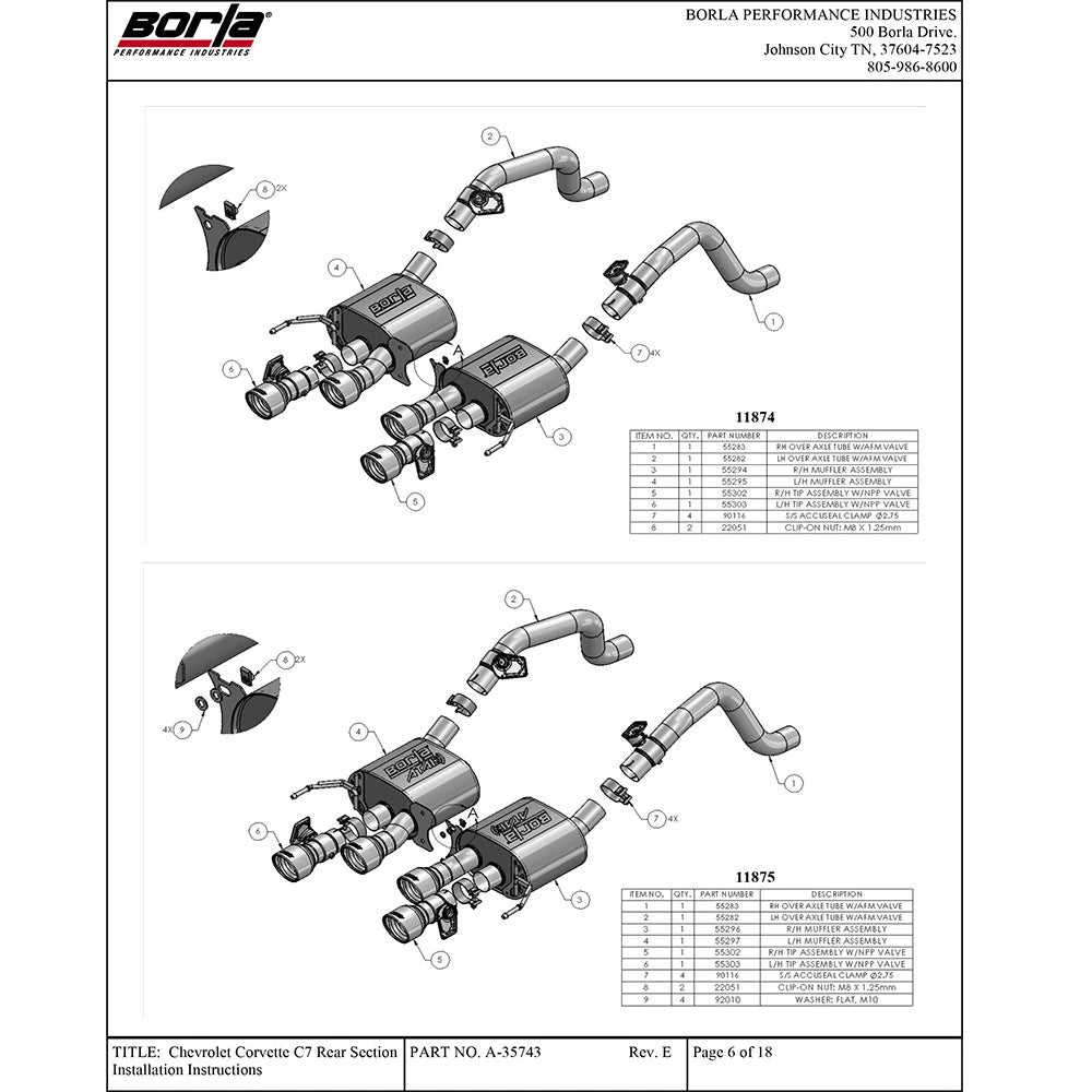 Borla 2014 Chevrolet Corvette C7 6.2L 8cyl ATAK Exhaust w/ NPP Dual Mode (rear section only)